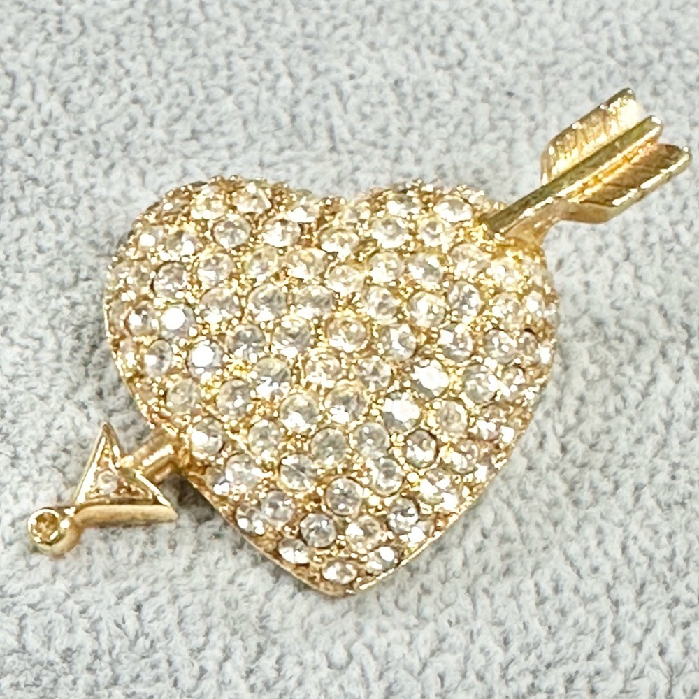 Vintage Signed Swarovski Gold Plated Pave Heart & Arrow Brooch Pin - Picture 1 of 3